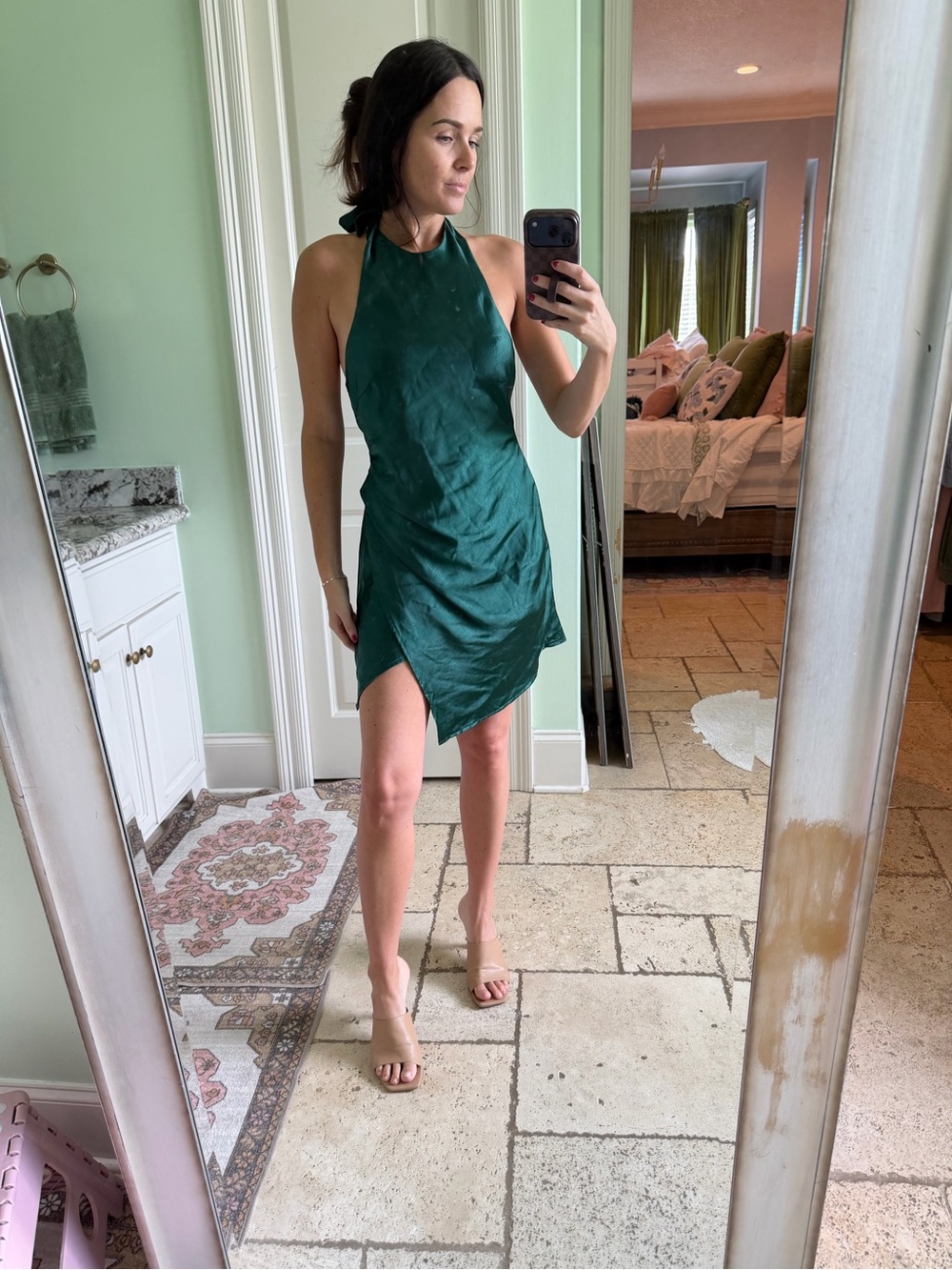 Hello Molly satin Emerald Halter Mini Dress